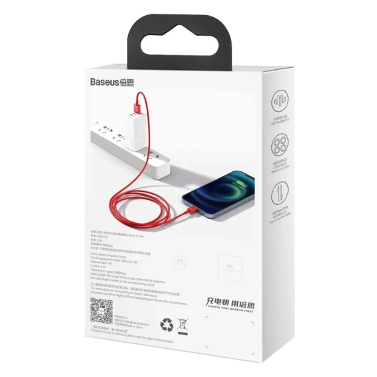 Kabel Baseus Superior USB-A–Lightning 2,4A 1 m czerwony