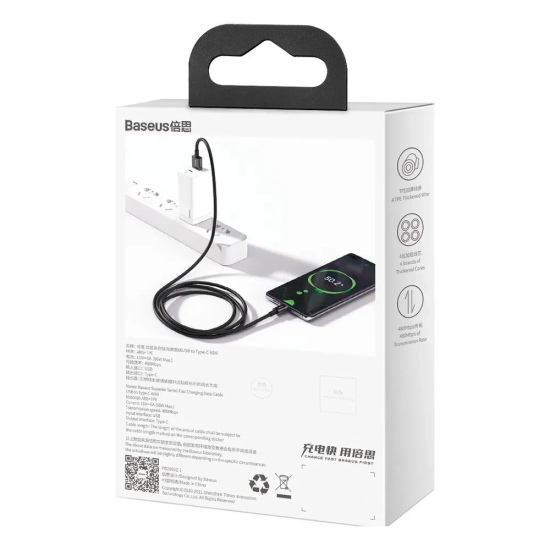 Kabel Baseus Superior USB-A – USB-C 66W 6A 1 m czarny