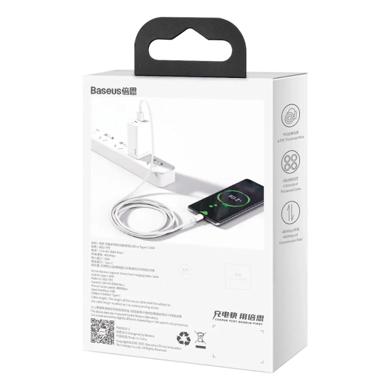 Kabel Baseus Superior USB-A–USB-C 66W 6A 1 m biały