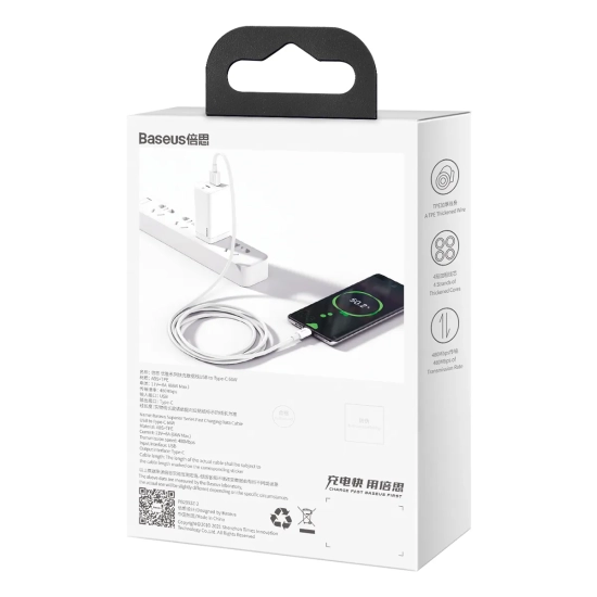 Baseus Superior Series CATYS-02 USB-A – USB-C 66 W 1,0 m biały