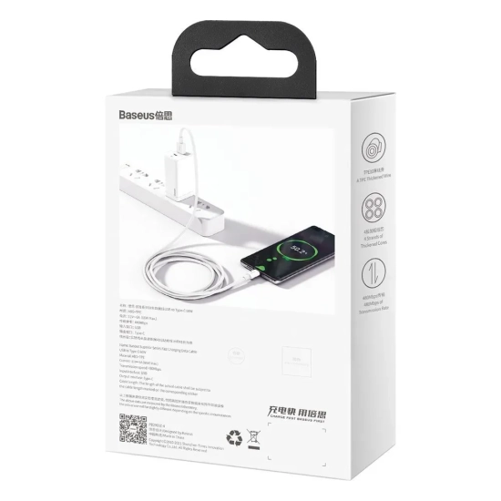 Kabel Baseus Superior USB-A–USB-C 66W 6A 2 m biały
