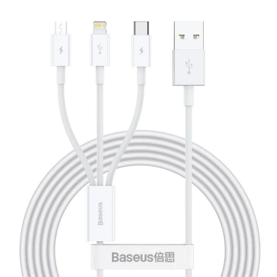 Kabel Baseus Superior 3w1 USB-A 3,5A 1,5 m biały