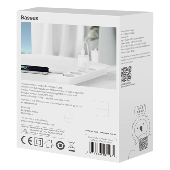 Baseus ładowarka sieciowa 20 W USB-C biała
