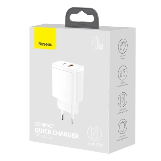 Baseus Ładowarka sieciowa Compact CCXJ-B02 20 W USB-C USB-A biała
