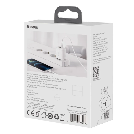 Baseus Ładowarka sieciowa Compact CCXJ-B02 20 W USB-C USB-A biała