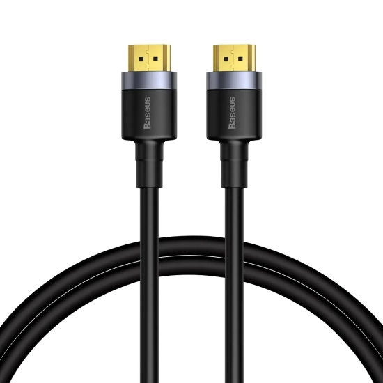 Czarny kabel Baseus Cafule CADKLF-E01 HDMI 2.0 o długości 1 m z dwoma męskimi wtykami HDMI.