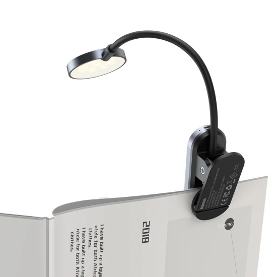 Baseus Lampka do czytania Mini LED z klipsem USB-C szara