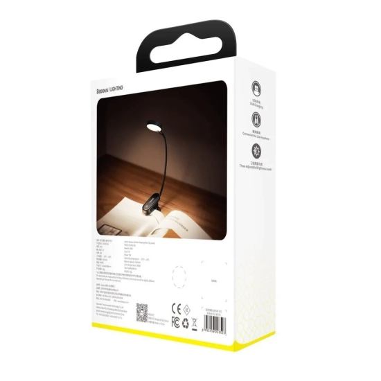 Baseus Lampka do czytania Mini LED z klipsem USB-C szara