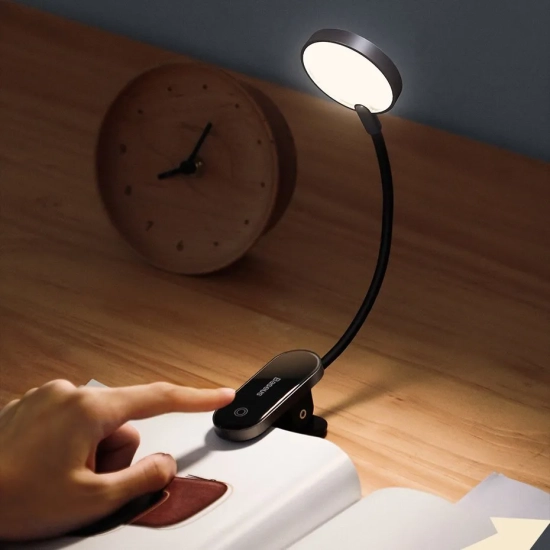 Baseus Lampka do czytania Mini LED z klipsem USB-C szara