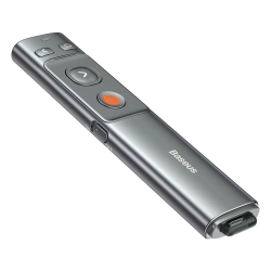 Szary pilot do prezentacji Baseus Orange Dot z laserem i odbiornikiem USB-A/USB-C.