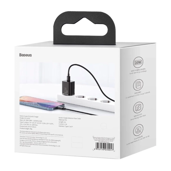 Baseus Super Si ładowarka sieciowa 20 W USB-C czarna