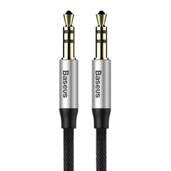 Czarno-srebrny kabel audio Baseus Yiven M30 CAM30-BS1 o długości 1 m z dwoma męskimi wtykami Jack 3,5 mm.