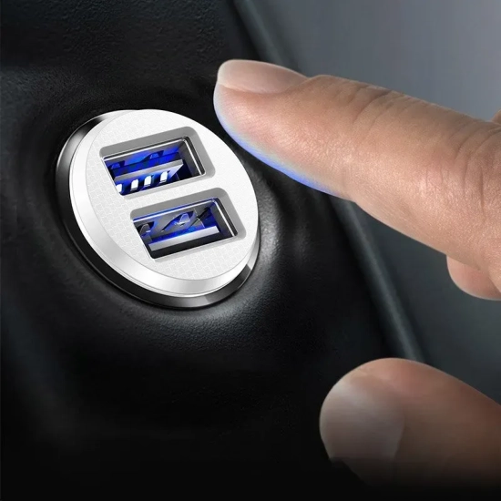 Mini ładowarka samochodowa do telefonu 2x USB Grain Car Charger biały