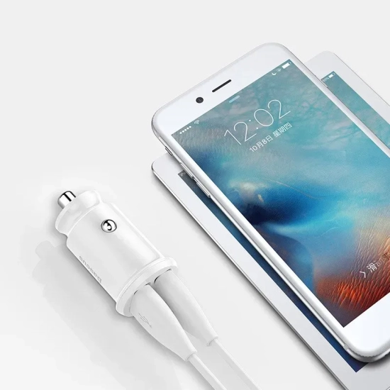 Mini ładowarka samochodowa do telefonu 2x USB Grain Car Charger biały