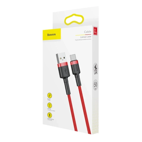 Kabel Baseus Cafule CATKLF-A09 USB-A–USB-C 3A 0,5 m czerwony