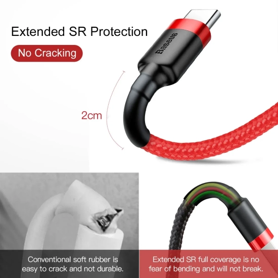 Kabel Baseus Cafule USB-A–USB-C 3A 1 m czerwony