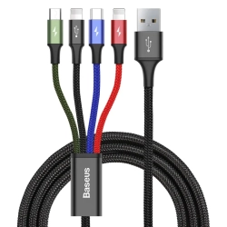 Baseus Fast 4w1 USB-A – 2× Lightning / USB-C / micro USB 3,5A 1,2 m czarny – przewód ze złączami USB-A – 2× Lightning /