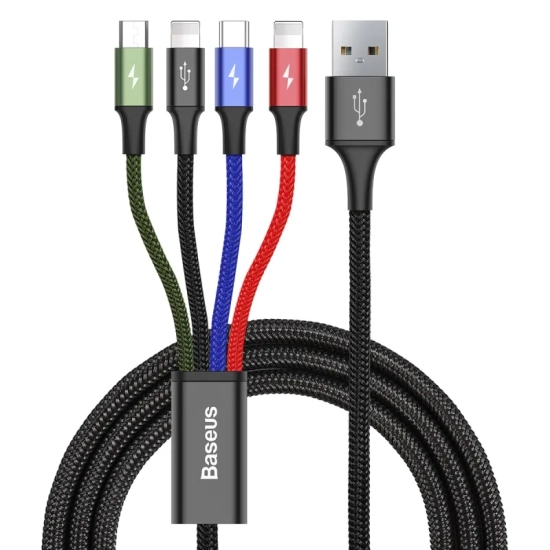 Baseus Fast 4w1 USB-A – 2× Lightning / USB-C / micro USB 3,5A 1,2 m czarny – przewód ze złączami USB-A – 2× Lightning /