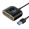 Czarny hub USB-A Baseus Square Round 4w1 z przewodem 1 m i czterema portami USB.