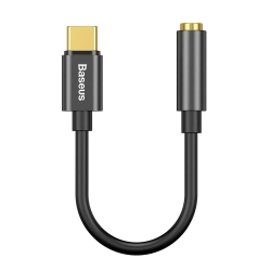Czarny adapter audio Baseus L54 CATL54-01 z wtykiem USB-C, krótkim przewodem i gniazdem Jack 3,5 mm. Czarny adapter audio Baseus L54 CATL54-01 z wtykiem USB-C, krótkim przewodem i gniazdem Jack 3,5 mm.