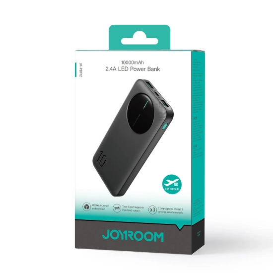 JOYROOM Powerbank JR-PBF12 10000mAh 2.4A 2x USB-A 1x USB-C - czarny