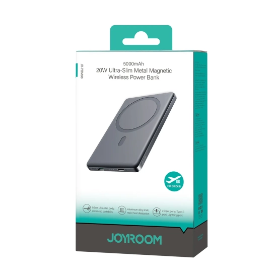 JOYROOM Powerbank 5000mAh USB-C 20W PD i ładowaniem indukcyjnym 15W - szary