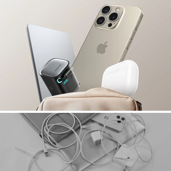 JOYROOM Ładowarka sieciowa GaN 65W USB-A USB-C z wbudowanym kablem USB-C