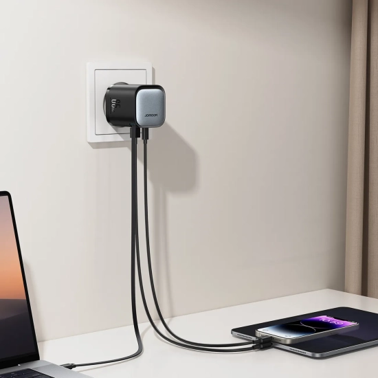JOYROOM Ładowarka sieciowa GaN 65W USB-A USB-C z wbudowanym kablem USB-C