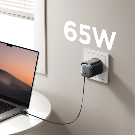 JOYROOM Ładowarka sieciowa GaN 65W USB-A USB-C z wbudowanym kablem USB-C