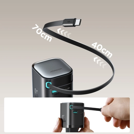 JOYROOM Ładowarka sieciowa GaN 65W USB-A USB-C z wbudowanym kablem USB-C