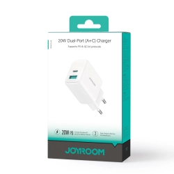 JOYROOM Ładowarka sieciowa USB-C USB-A 20W PD QC 3.0 - biała