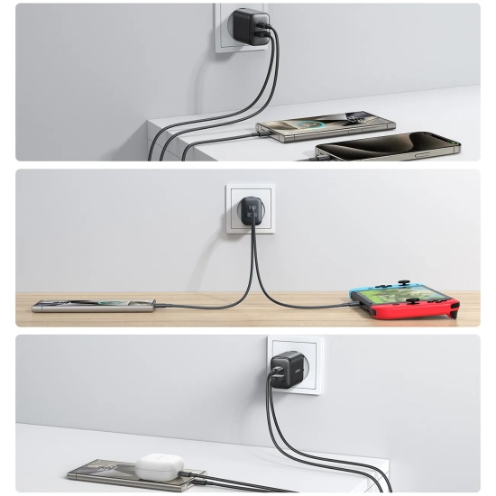 JOYROOM Ładowarka sieciowa USB-C i USB-A 25W SFC PPS PD - czarna