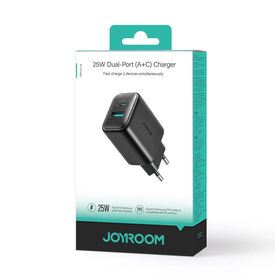 JOYROOM Ładowarka sieciowa USB-C i USB-A 25W SFC PPS PD - czarna