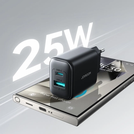 JOYROOM Ładowarka sieciowa USB-C i USB-A 25W SFC PPS PD - czarna
