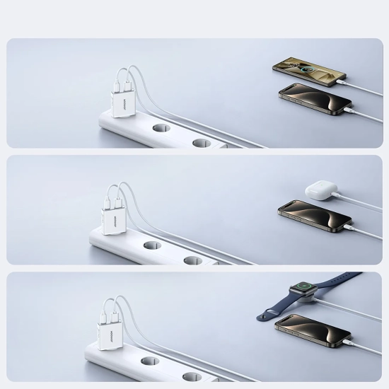 JOYROOM Mała i supercienka ładowarka sieciowa 20W USB-A USB-C - biała