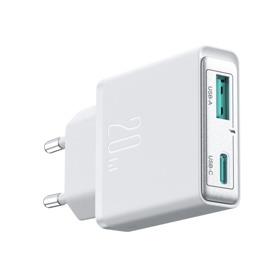 JOYROOM Mała i supercienka ładowarka sieciowa 20W USB-A USB-C - biała