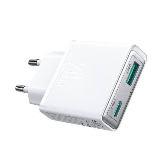 JOYROOM Mała i supercienka ładowarka sieciowa 20W USB-A USB-C - biała