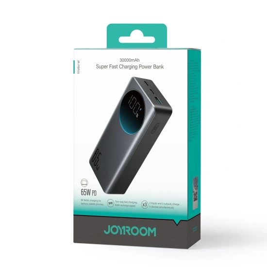JOYROOM Powerbank 30000mAh USB-A USB-C z wyświetlaczem 65W - czarny