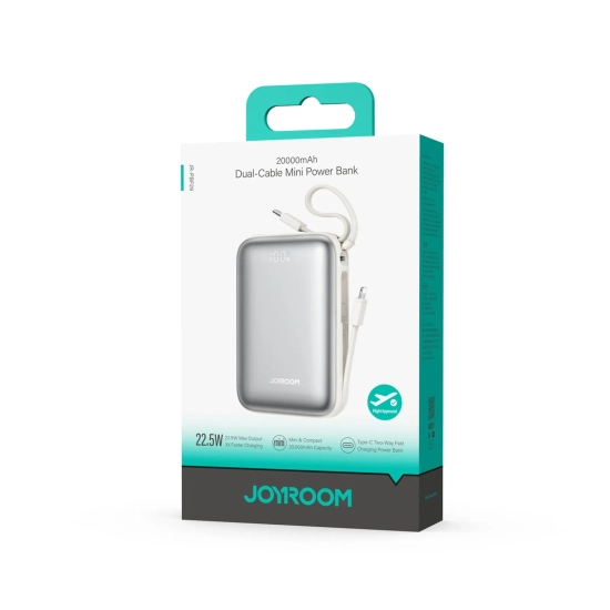 JOYROOM Powerbank 20000mAh 22.5W USB-C z podwójnym kablem - biały