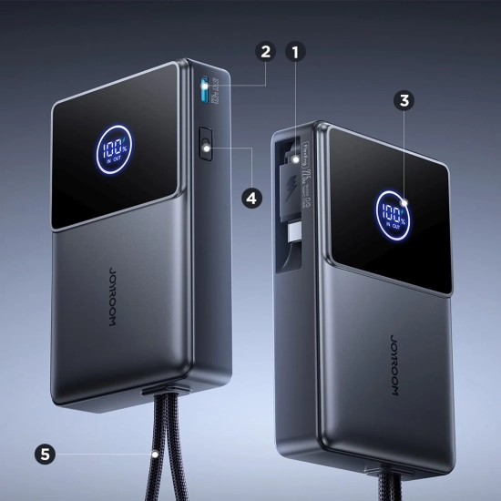JOYROOM Powerbank 10000mAh 22.5W ze zwijanym kablem USB-C - czarny