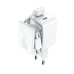 JOYROOM Ładowarka sieciowa GaN z organizerem na kabel 45W - biała