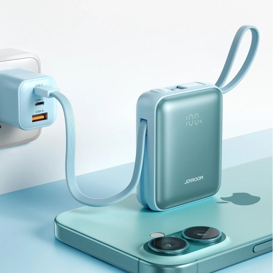 JOYROOM Powerbank 10000mAh 22.5W z wbudowanymi kablami - niebieski
