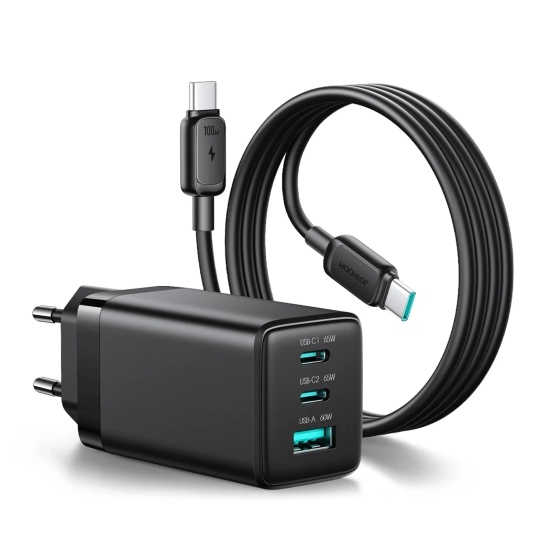 JOYROOM Ładowarka sieciowa USB-A USB-C GaN 65W z kablem USB-C 100W 1.2m