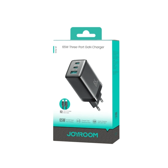 JOYROOM Ładowarka sieciowa USB-A USB-C GaN 65W z kablem USB-C 100W 1.2m