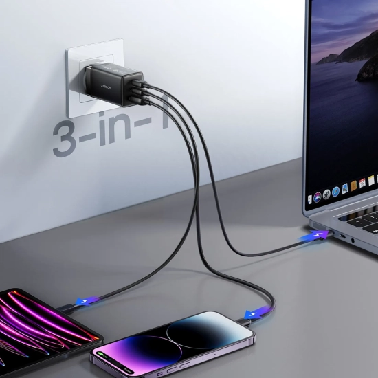 JOYROOM Ładowarka sieciowa USB-A USB-C GaN 65W z kablem USB-C 100W 1.2m