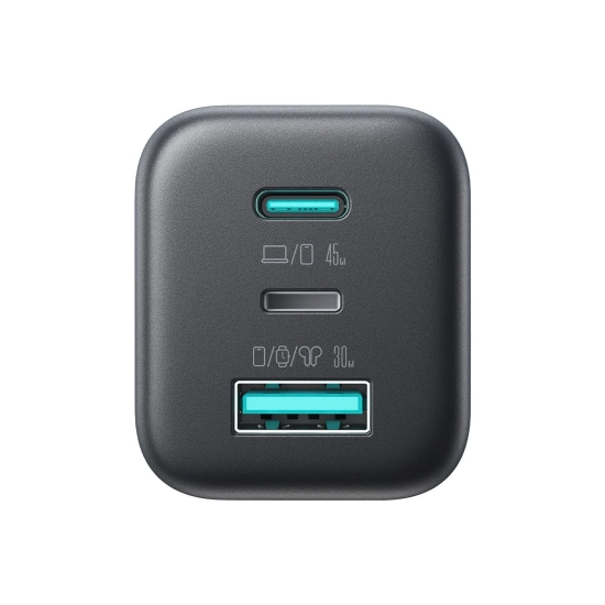 JOYROOM Ładowarka sieciowa USB-C iPhone Lightning USB-A GaN 45W - czarna