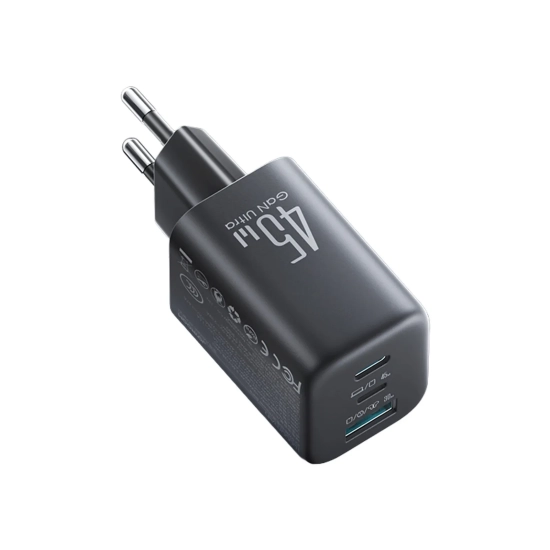 JOYROOM Ładowarka sieciowa USB-C iPhone Lightning USB-A GaN 45W - czarna