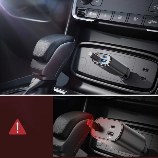 JOYROOM Ładowarka samochodowa 3w1 z kablem zwijanym USB-A USB-C