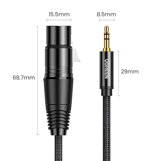 UGREEN Kabel przewód audio 3.5mm mini jack (męski) - XLR (żeński) 1m czarny