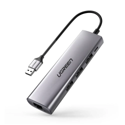 UGREEN 5w1 HUB Adapter USB-A 3.0 - RJ45 / 3x USB-A 3.0 / micro USB - szary